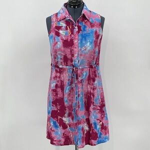 SOLUTION WOMENS SIZE S Stylish Multicolor Sleeveless Dress DRAWSTRING WAIST